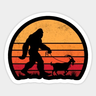 Bigfoot Sasquatch Walking a Goat Funny Retro Vintage Sticker